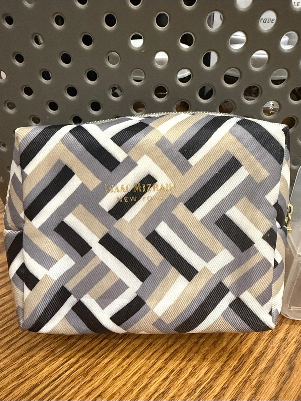 Isaac Mizrahi Black, Gray and Cream Geometric Travel Pouch with Weekly Pill Box